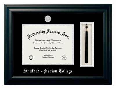 Sanford - Brown College Diploma with Tassel Box Frame in Satin Black with Black & Silver Mats for document: 8 1/2"h x 11"w  