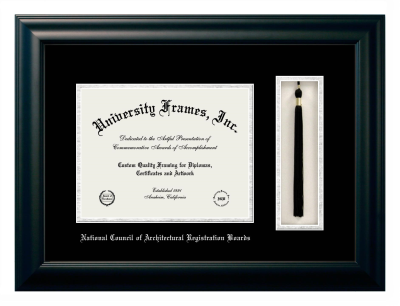 National Council of Architectural Registration Boards Diploma with Tassel Box Frame in Satin Black with Black & Silver Mats for document: 8 1/2"h x 11"w  
