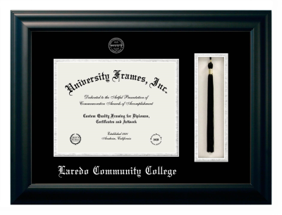 Laredo Community College Diploma with Tassel Box Frame in Satin Black with Black & Silver Mats for document: 8 1/2"h x 11"w  
