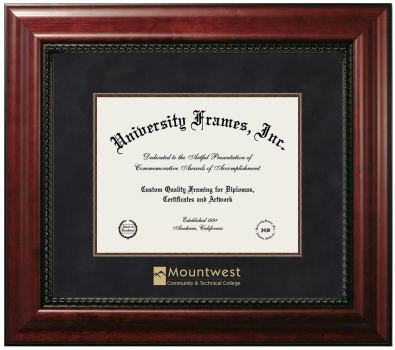 Mountwest Community & Technical College Diploma Frame in Executive with Mahogany Fillet with Black Suede Mat for document: 8 1/2"h x 11"w  