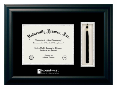 Mountwest Community & Technical College Diploma with Tassel Box Frame in Satin Black with Black & Silver Mats for document: 8 1/2"h x 11"w  
