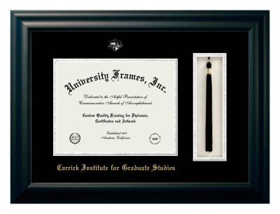 Carrick Institute for Graduate Studies Diploma with Tassel Box Frame in Satin Black with Black & Silver Mats for document: 8 1/2"h x 11"w  