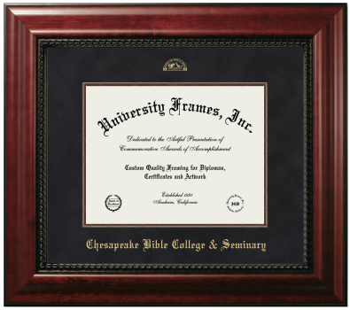 Chesapeake Bible College & Seminary Diploma Frame in Executive with Mahogany Fillet with Black Suede Mat for document: 8 1/2"h x 11"w  