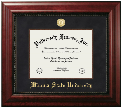Winona State University Diploma Frame in Executive with Mahogany Fillet with Black Suede Mat for document: 8 1/2"h x 11"w  