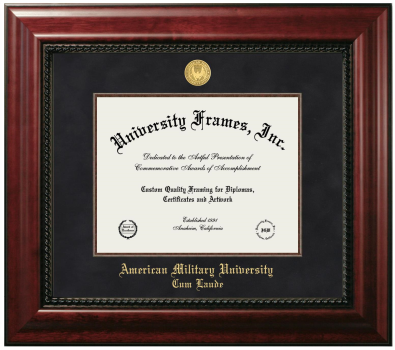 American Military University Cum Laude Diploma Frame in Executive with Mahogany Fillet with Black Suede Mat for document: 8 1/2"h x 11"w  
