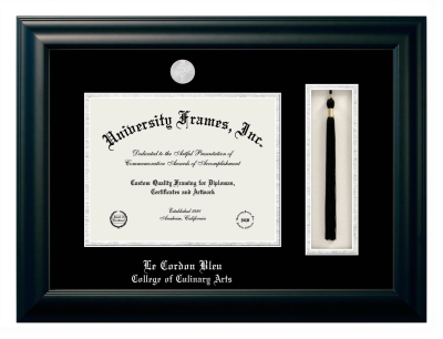Le Cordon Bleu College of Culinary Arts Diploma with Tassel Box Frame in Satin Black with Black & Silver Mats for document: 8 1/2"h x 11"w  