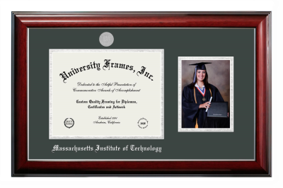 Massachusetts Institute of Technology Diploma with 5 x 7 Portrait Frame in Classic Mahogany with Silver Trim with Forest Green & Silver Mats for document: 8 1/2"h x 11"w  