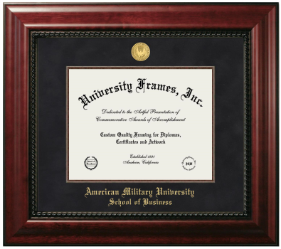 American Military University School of Business Diploma Frame in Executive with Mahogany Fillet with Black Suede Mat for document: 8 1/2"h x 11"w  