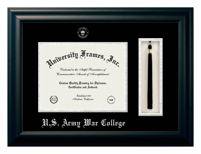 U.S. Army War College Diploma with Tassel Box Frame in Satin Black with Black & Silver Mats for document: 8 1/2"h x 11"w  