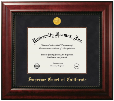 Supreme Court of California Diploma Frame in Executive with Mahogany Fillet with Black Suede Mat for document: 8 1/2"h x 11"w  