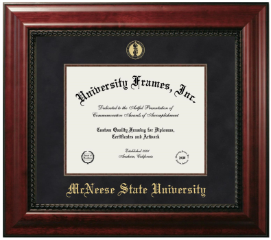 McNeese State University Diploma Frame in Executive with Mahogany Fillet with Black Suede Mat for document: 8 1/2"h x 11"w  