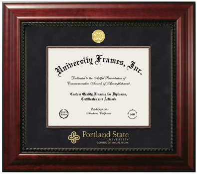 Portland State University School of Social Work Diploma Frame in Executive with Mahogany Fillet with Black Suede Mat for document: 8 1/2"h x 11"w  
