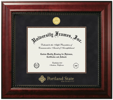 Portland State University Diploma Frame in Executive with Mahogany Fillet with Black Suede Mat for document: 8 1/2"h x 11"w  