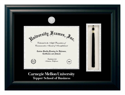 Carnegie Mellon University Tepper School of Business Diploma with Tassel Box Frame in Satin Black with Black & Silver Mats for document: 8 1/2"h x 11"w  
