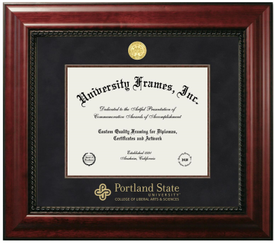 Portland State University College of Liberal Arts & Sciences Diploma Frame in Executive with Mahogany Fillet with Black Suede Mat for document: 8 1/2"h x 11"w  