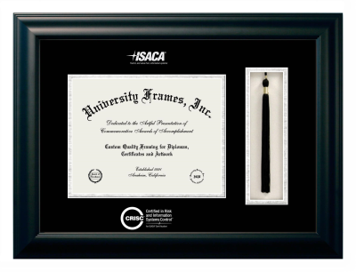 Certified in Risk and Information Systems Control (ISACA) Diploma with Tassel Box Frame in Satin Black with Black & Silver Mats for document: 8 1/2"h x 11"w  