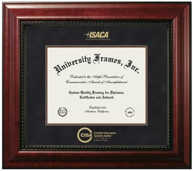 Certified Information Systems Auditor (ISACA) Diploma Frame in Executive with Mahogany Fillet with Black Suede Mat for document: 8 1/2"h x 11"w  