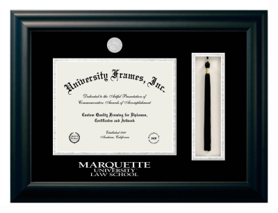 Marquette University Law School Diploma with Tassel Box Frame in Satin Black with Black & Silver Mats for document: 8 1/2"h x 11"w  