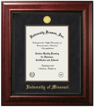 University of Missouri Diploma Frame in Executive with Mahogany Fillet with Black Suede Mat for  11"h x 8 1/2"w  
