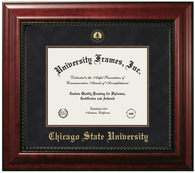 Chicago State University Diploma Frame in Executive with Mahogany Fillet with Black Suede Mat for document: 8 1/2"h x 11"w  