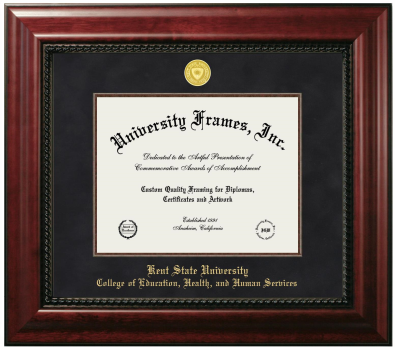 Kent State University College of Education, Health, and Human Services Diploma Frame in Executive with Mahogany Fillet with Black Suede Mat for document: 8 1/2"h x 11"w  