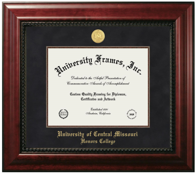 University of Central Missouri Honors College Diploma Frame in Executive with Mahogany Fillet with Black Suede Mat for document: 8 1/2"h x 11"w  