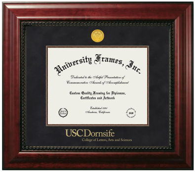 University of Southern California Dornsife College of Letters, Arts, and Sciences Diploma Frame in Executive with Mahogany Fillet with Black Suede Mat for document: 8 1/2"h x 11"w  
