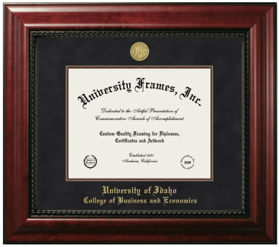 University of Idaho College of Business and Economics Diploma Frame in Executive with Mahogany Fillet with Black Suede Mat for document: 8 1/2"h x 11"w  