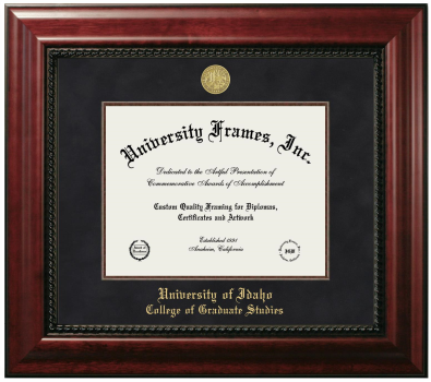 University of Idaho College of Graduate Studies Diploma Frame in Executive with Mahogany Fillet with Black Suede Mat for document: 8 1/2"h x 11"w  