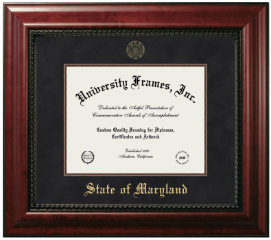 State of Maryland Diploma Frame in Executive with Mahogany Fillet with Black Suede Mat for document: 8 1/2"h x 11"w  