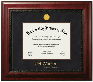 University of Southern California Viterbi School of Engineering Diploma Frame in Executive with Mahogany Fillet with Black Suede Mat for document: 8 1/2"h x 11"w  