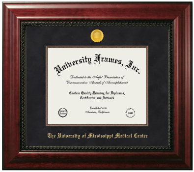 University of Mississippi Medical Center Diploma Frame in Executive with Mahogany Fillet with Black Suede Mat for document: 8 1/2"h x 11"w  