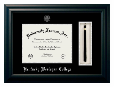 Kentucky Wesleyan College Diploma with Tassel Box Frame in Satin Black with Black & Silver Mats for document: 8 1/2"h x 11"w  