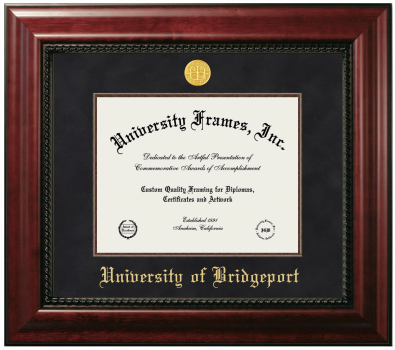 University of Bridgeport Diploma Frame in Executive with Mahogany Fillet with Black Suede Mat for document: 8 1/2"h x 11"w  