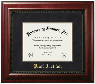 Pratt Institute Diploma Frame in Executive with Mahogany Fillet with Black Suede Mat for document: 8 1/2"h x 11"w  