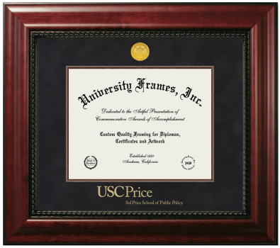 University of Southern California Sol Price School of Public Policy Diploma Frame in Executive with Mahogany Fillet with Black Suede Mat for document: 8 1/2"h x 11"w  
