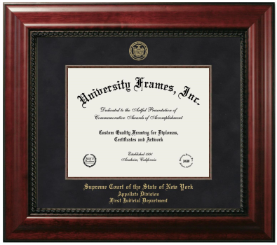 Supreme Court of the State of New York Appellate Division First Judicial Department Diploma Frame in Executive with Mahogany Fillet with Black Suede Mat for document: 8 1/2"h x 11"w  