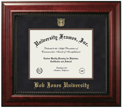 Bob Jones University Diploma Frame in Executive with Mahogany Fillet with Black Suede Mat for document: 8 1/2"h x 11"w  