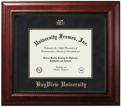BayView University Diploma Frame in Executive with Mahogany Fillet with Black Suede Mat for document: 8 1/2"h x 11"w  