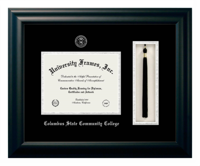 Columbus State Community College Diploma with Tassel Box Frame in Satin Black with Black & Silver Mats for document: 7"h x 9"w  