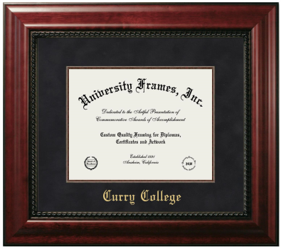 Curry College Diploma Frame in Executive with Mahogany Fillet with Black Suede Mat for document: 8 1/2"h x 11"w  