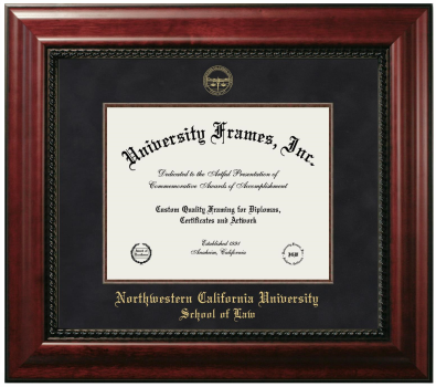 Northwestern California University School of Law Diploma Frame in Executive with Mahogany Fillet with Black Suede Mat for document: 8 1/2"h x 11"w  