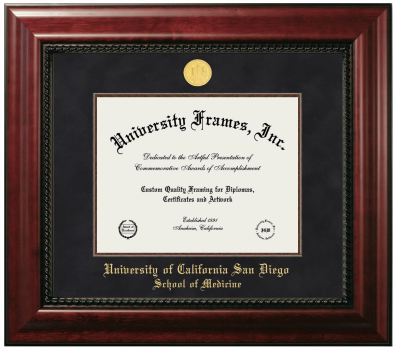 University of California San Diego School of Medicine Diploma Frame in Executive with Mahogany Fillet with Black Suede Mat for document: 8 1/2"h x 11"w  