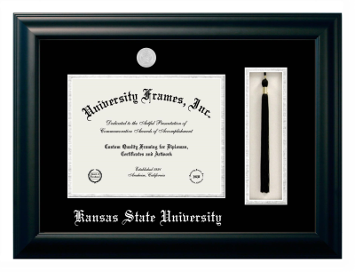 Kansas State University Diploma with Tassel Box Frame in Satin Black with Black & Silver Mats for document: 8 1/2"h x 11"w  