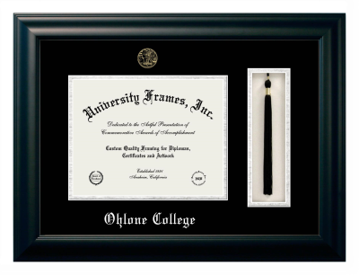 Ohlone College Diploma with Tassel Box Frame in Satin Black with Black & Silver Mats for document: 8 1/2"h x 11"w  