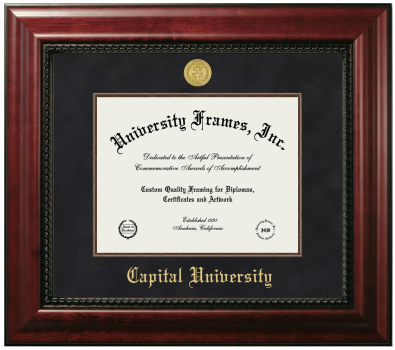 Capital University Diploma Frame in Executive with Mahogany Fillet with Black Suede Mat for document: 8 1/2"h x 11"w  