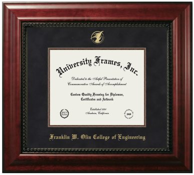 Franklin W. Olin College of Engineering Diploma Frame in Executive with Mahogany Fillet with Black Suede Mat for document: 8"h x 10"w  