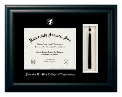 Franklin W. Olin College of Engineering Diploma with Tassel Box Frame in Satin Black with Black & Silver Mats for document: 8"h x 10"w  