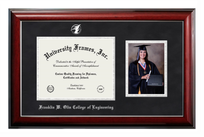 Franklin W. Olin College of Engineering Diploma with 5 x 7 Portrait Frame in Classic Mahogany with Silver Trim with Black Suede & Silver Mats for document: 8"h x 10"w  