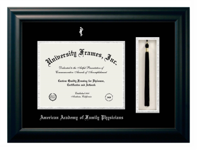 American Academy of Family Physicians Diploma with Tassel Box Frame in Satin Black with Black & Silver Mats for document: 8 1/2"h x 11"w  